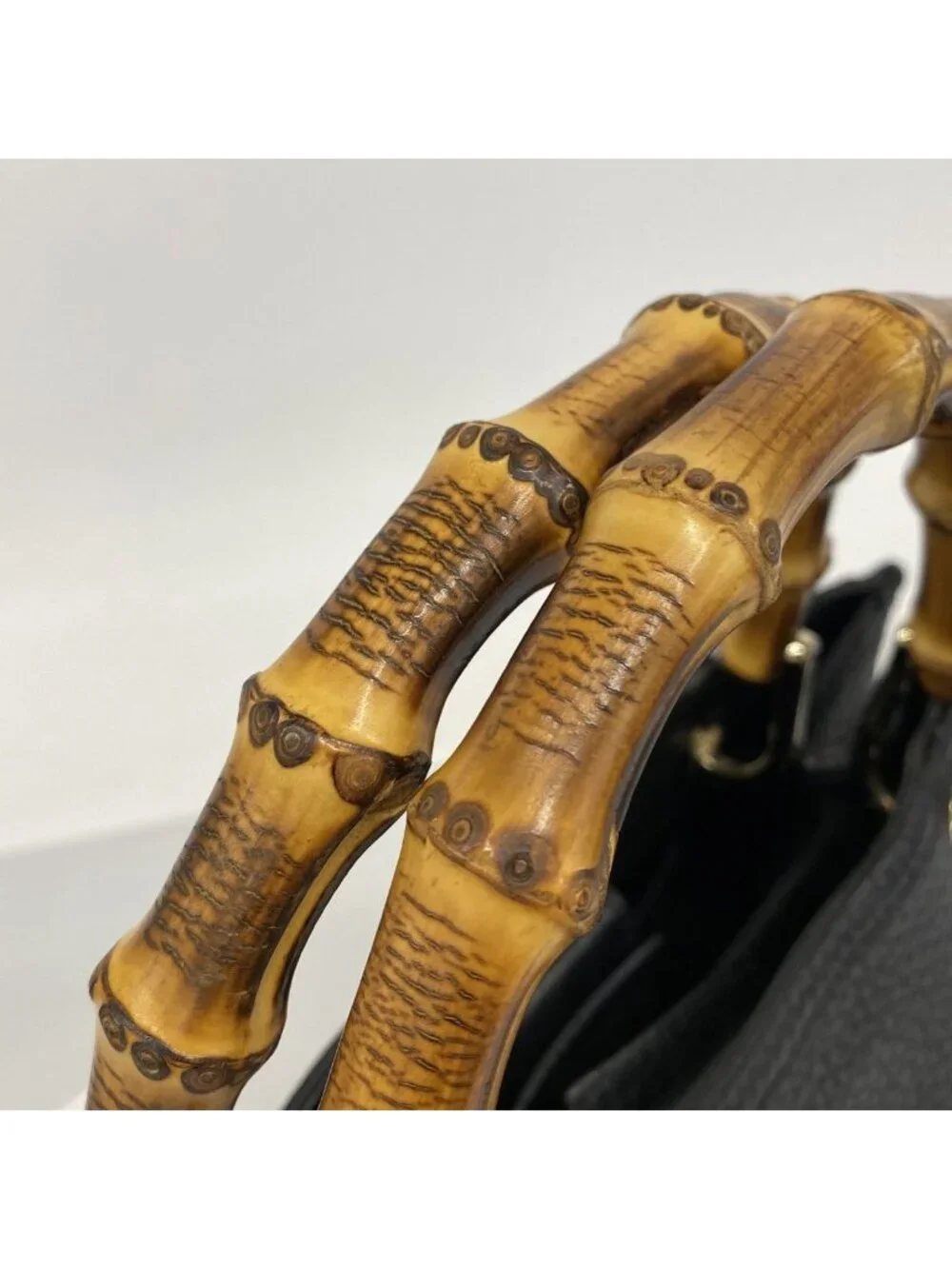Gucci Handbag Bamboo Leather Black Champagne Gold
